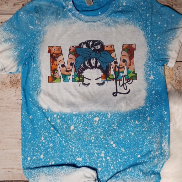Bleached Blue and White Cocomelon Mom Life Shirt - Picture 2 of 6